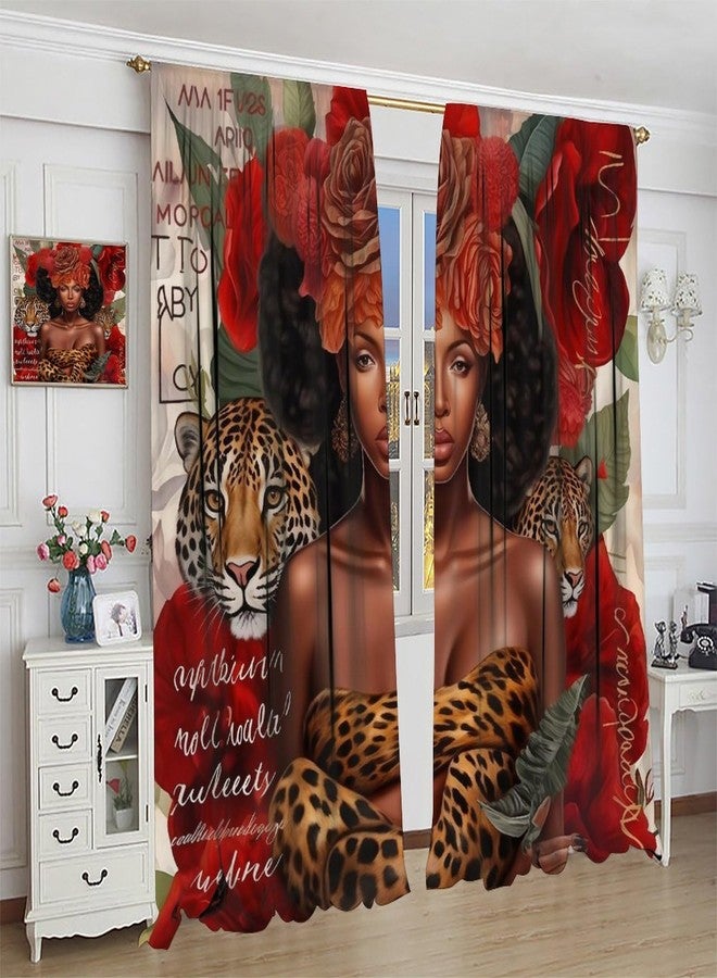 AAVEUP Black Girls Curtains, Beautiful Red Rose African Wild Leopard Tiger Flower Plant Decor Windows Treatments, Thermal Insulated Drapes for Kids Girls Women Room Living Room Bathroom 42x45in - Image 5